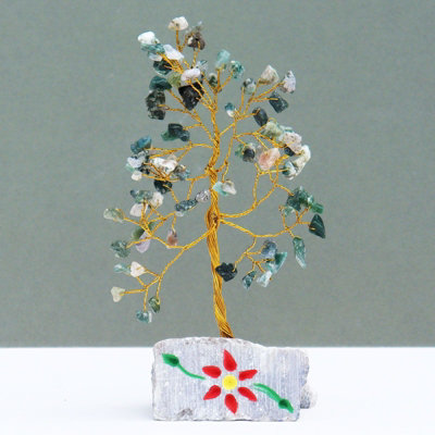 Handmade 80 Moss Agate Gemstone Tree Decor from B&Q
