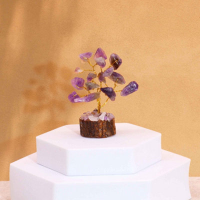 Mini Gemstone Tree On Wood Base Amethyst (15 Stones) from B&Q