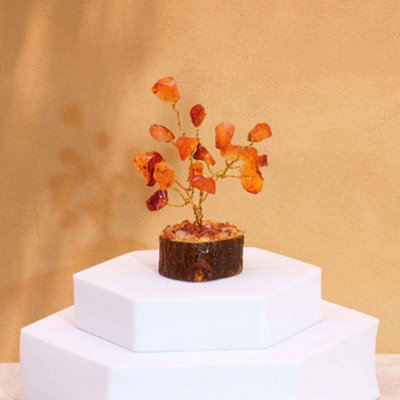 Mini Gemstone Tree On Wood Base Carnelian (15 Stones)