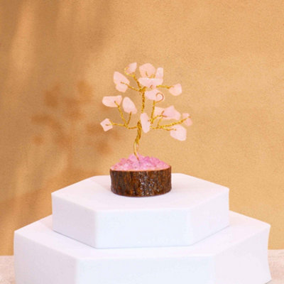Mini Gemstone Tree On Wood Base Rose Quartz (15 Stones) from B&Q