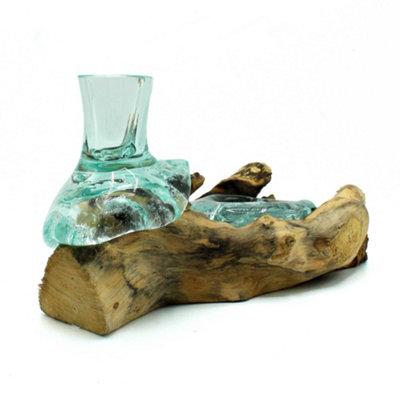 Molten Glass Small Flower Vase Andight Holder On Wood
