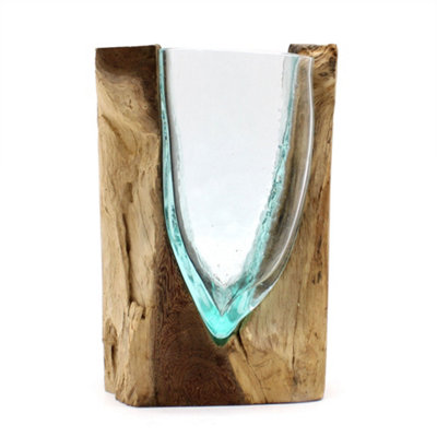 Molton Glass V Shaped Art Vase On Wood from B&Q