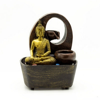 Tabletop Water Feature 21.5Cm Golden Buddha & Pots from B&Q