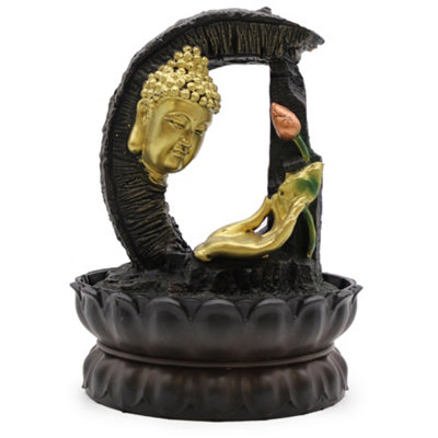 Tabletop Water Feature 30Cm Golden Buddha & Lotus Gold from B&Q