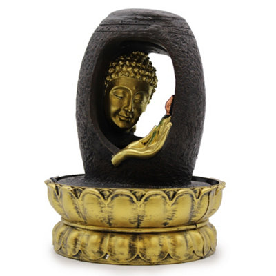 Tabletop Water Feature 30Cm Golden Buddha & Vitarka Mudra Gold from B&Q