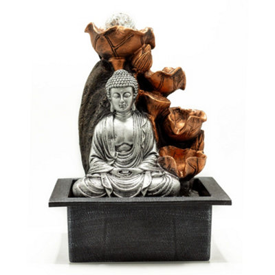 Tabletop Water Feature 35Cm Buddha Cascade & Crystal Ball Silve from B&Q