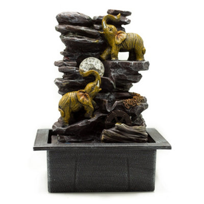 Tabletop Water Feature 35Cm ElephantsCrystal Ball & Water Wheel from B&Q