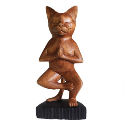 Unique Handcarved Wooden Yoga Cat Sculptures from B&Q