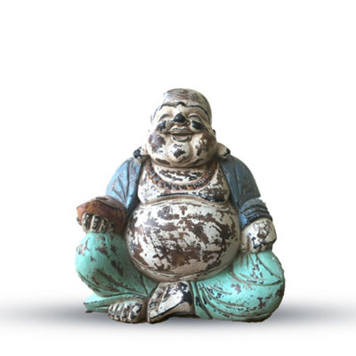Vintage Mint Hand Carved Buddha Statue 30Cm Happy Buddha from B&Q