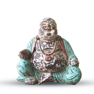 Vintage Mint Hand Carved Buddha Statue 40Cm Happy Buddha from B&Q