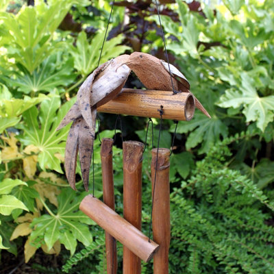 Coconut Twin Birds Bamboo Wind Chimes Set from B&Q