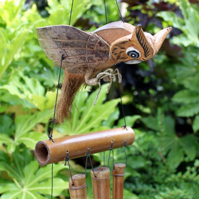 Handmade Coconut Owl Bamboo Wind Chimes from B&Q