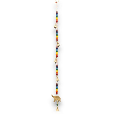 Indian Chimes Brass Elephant With Chakra Beads String Bells Gold from B&Q