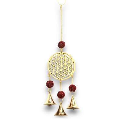 Indian Chimes Brass Flower Of Life With Rudraksha Beads 3 Bells Gold from B&Q