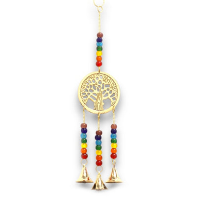 Indian Chimes Brass Tree Of Life With Chakra Beads 3 Bells Gold from B&Q