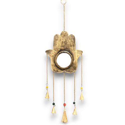 Indian Chimes Hamsa Large Mirror 5 Bells Gold from B&Q