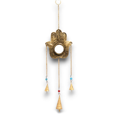Indian Chimes Hamsa Small Mirror 3 Bells Gold from B&Q