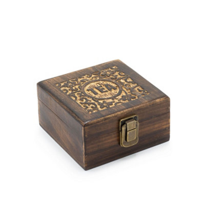  - Mango Carved Tea Box (4 Compartments)