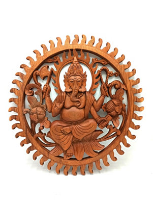 Hand-Carved 40Cm Suar Wood Ganesh Wall Art from B&Q