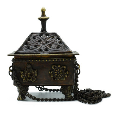 Brass Tibetan Burner Eight Symbols Square Hanging Pot from B&Q