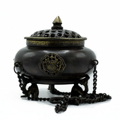 Large Brass Tibetan Burner Four Symbol Hanging Pot from B&Q
