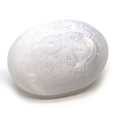 Selenite Palm Stone Mandala Engraved from B&Q