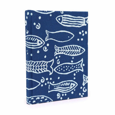 Cotton Bound Notebook 20X15CmIndigo Fish96 Pages from B&Q