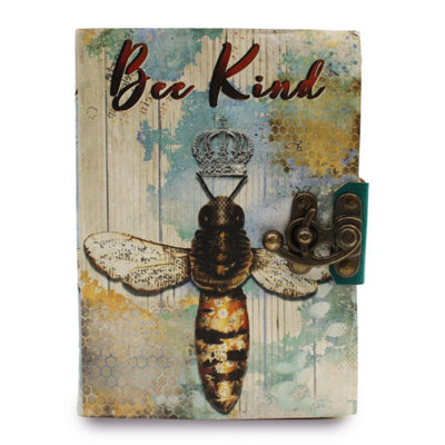 Bee Kind Leather Deckle-Edge Notebook 7X5"Antique Paper from B&Q