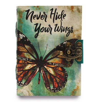 Leather "never Hide Your Wings" Deckle-Edge Notebook 7X5"Antique Paper from B&Q