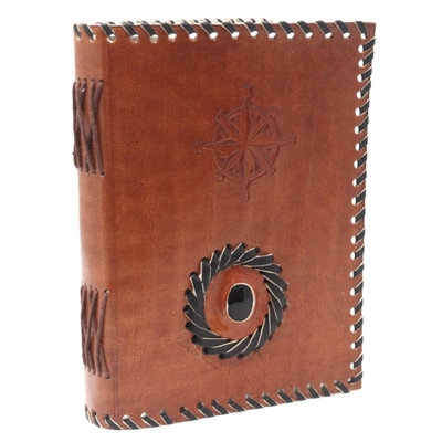 Leather Black Onyx & Compass Journal Notebook (7X5")Gift & Sketchbook from B&Q