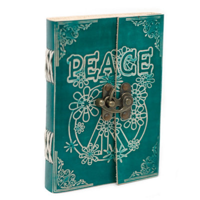 Leather Green Peace Lock Notebook7X5" Journal & Sketchbook from B&Q