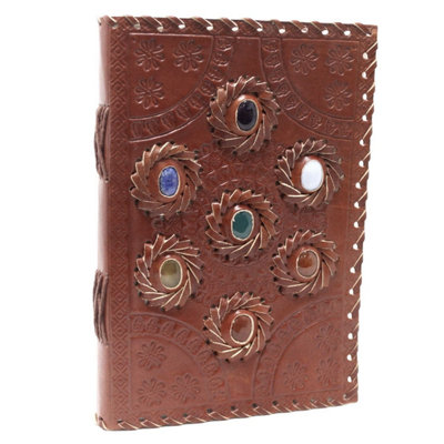 Leather Chakra Stone Notebook6X9" Journal With Metal Details from B&Q