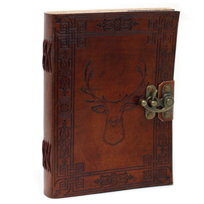 Leather Stag Notebook 6X8" Journal With Buckles & Metal Clasps from B&Q