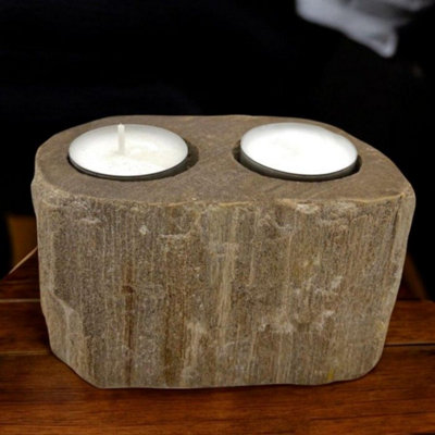 Hand-Carved Petrified Wood Candle HolderRustic Tealight Decor from B&Q