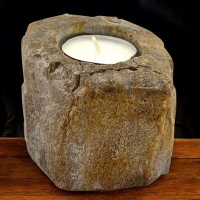 Hand-Carved Petrified Wood Candle HolderRustic Tealight Decor from B&Q