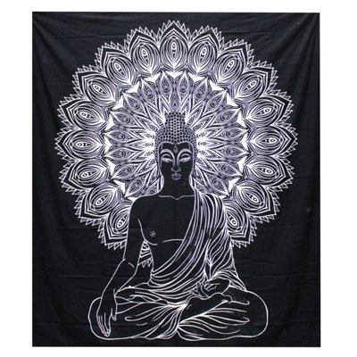 Black & White Cotton Bedspread With Wall HangingHandmade Indian Art from B&Q
