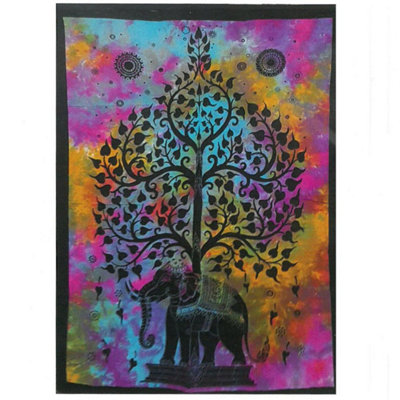 Elegant Cotton Elephant & Tree Wall ArtVibrant Indian Design from B&Q