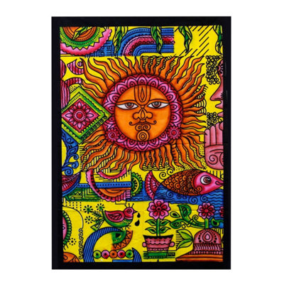 Hand-Brushed Cotton Wall ArtVibrant Sun Design From India from B&Q