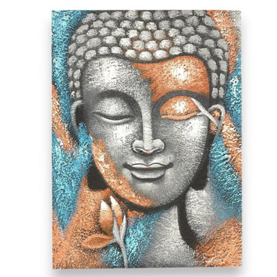 Serene Buddha Painting With Silver & Rose Gold Flower 75X55Cm from B&Q