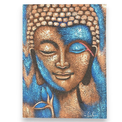 Serene Buddha Painting With Blue Flower75X55Cm Wall Art from B&Q
