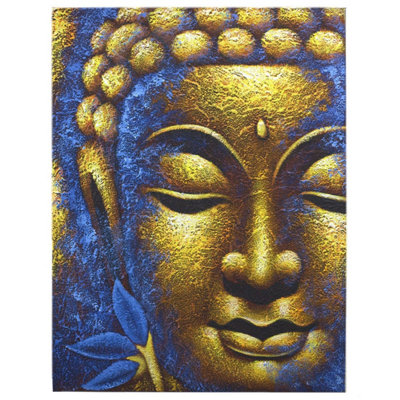 Elegant Buddha Painting With Gold Face & Lotus Flower For Home Decor from B&Q