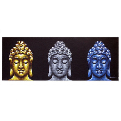 Elegant Handmade Buddha PaintingThree Heads On Canvas With Wooden Frame from B&Q