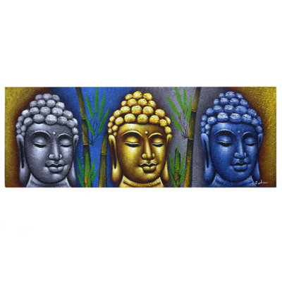 Elegant Buddha Painting With Three Heads & Bamboo Frame from B&Q