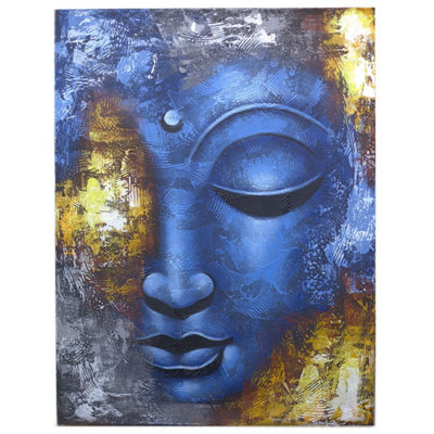 Elegant Blue Face Buddha Painting On Canvas With Wooden Frame from B&Q
