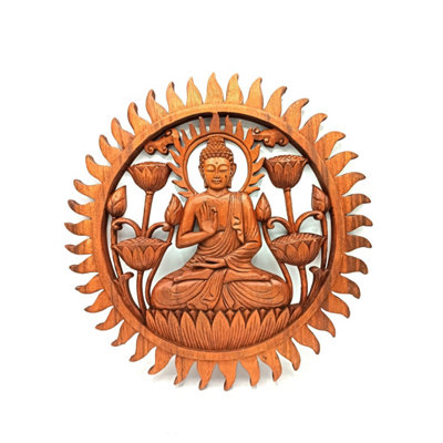 Buddha & Lotus Wooden Wall PanelHand-Carved Suar Art Decor from B&Q