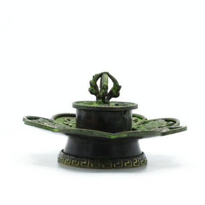 Brass Verdigris Tibetan Incense Cone Holder With Eight Symbols from B&Q
