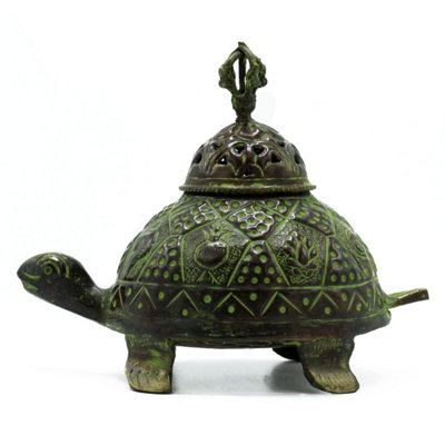 Brass Verdigris Tibetan Turtle Incense HolderLargeDecorative & Elegant from B&Q