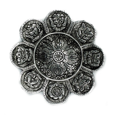 Polished Aluminium Tibetan Symbols Incense Holder12CmHandcrafted & Elegant from B&Q