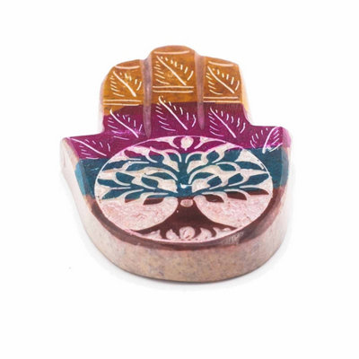 Soapstone Hamsa Incense Holder With Tree Of Life Design9X6Cm from B&Q