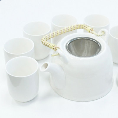 Herbal Teapot Set With CupsWhite CeramicEco-Friendly Gift from B&Q